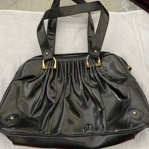 Diana Ferrari black patent leather with pink silk lining